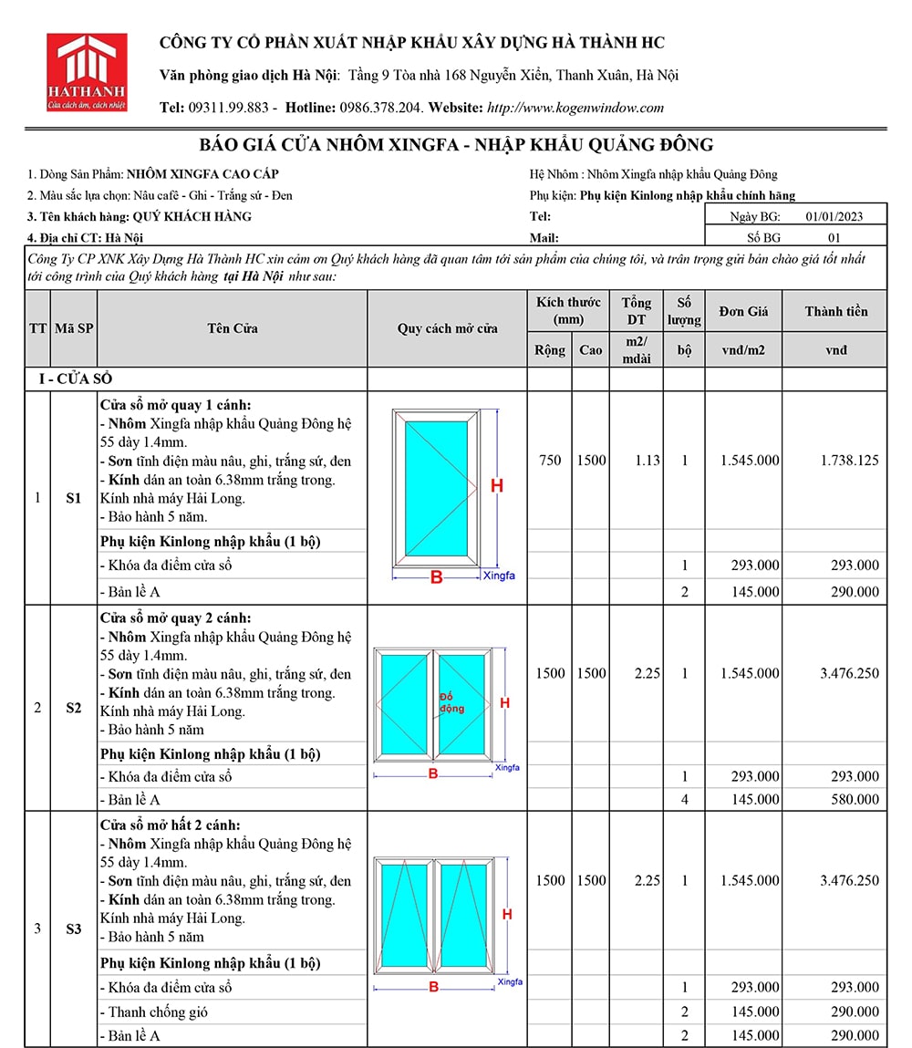 báo giá cửa nhôm xingfa